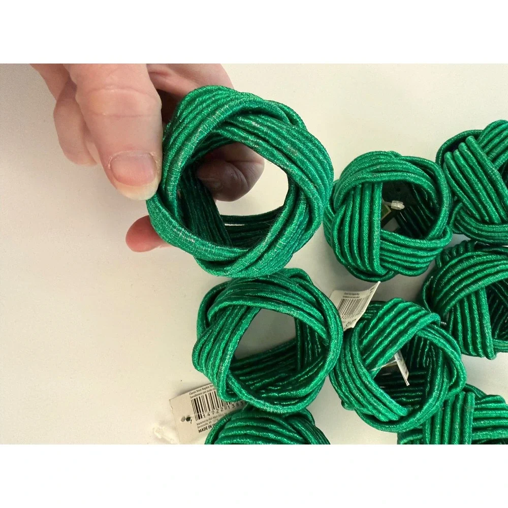 Holiday Time Green Metallic Classic Knot Napkin Rings Set of 8 Christmas Decor